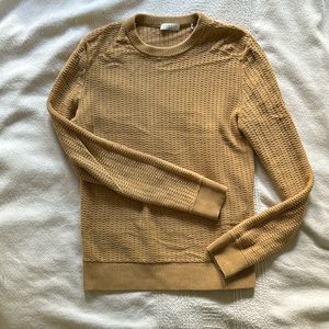 Sandro Paris mustard colored pointelle knit sweater